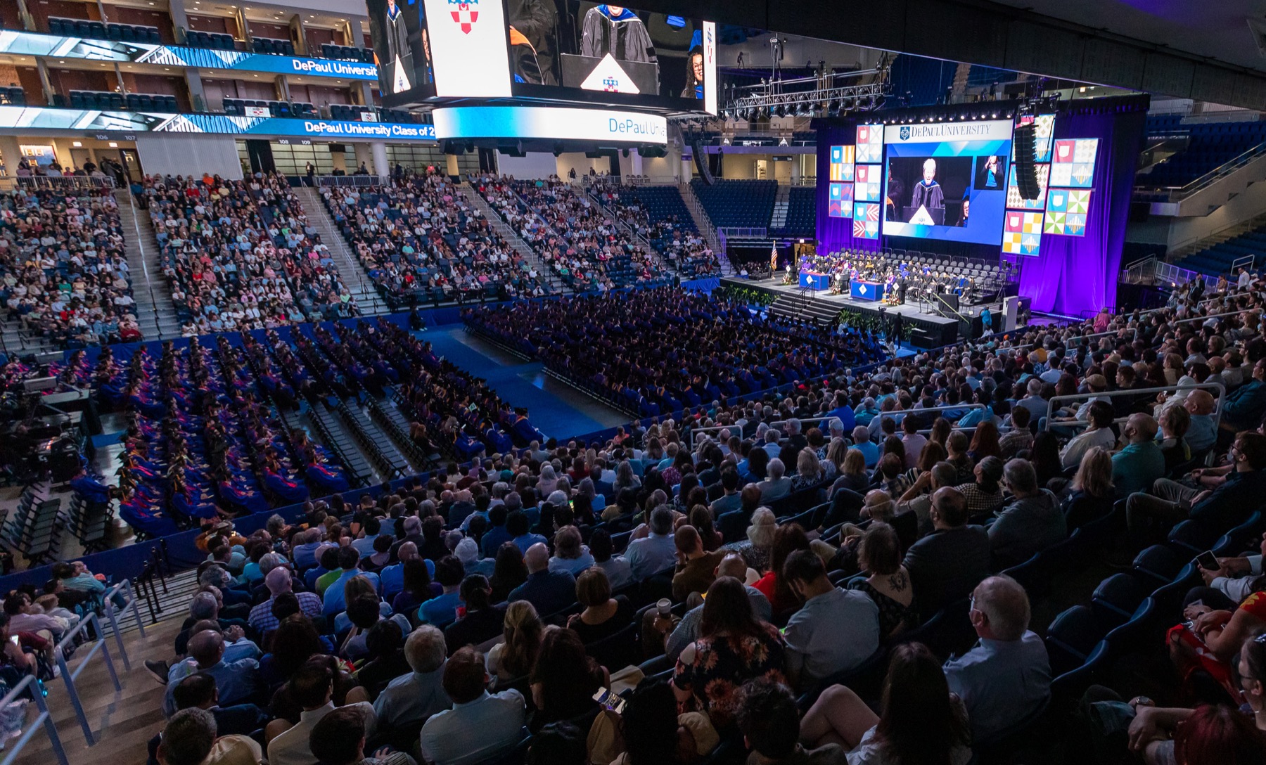 Kicking off the weekend was the ceremony for The Theatre School and the Jarvis College of Computing and Digital Media, Saturday, June 11, at the Wintrust Arena.
